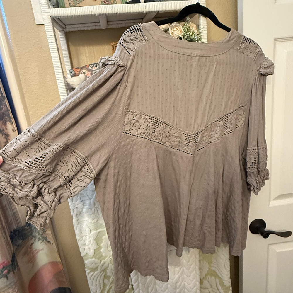 Free People Taupe Lace Blouse - Picture 5 of 7
